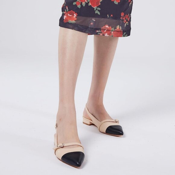 Women Black Nude Polyurethane (PU) Rhinestone Pointed Toe Slingback Flats - Picture 9 of 9